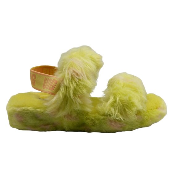 UGG Oh Yeah Fuzz Yellow Slide Sandals Womens‎ Size 8 Fuzzy Plush Slippers - Picture 1 of 6